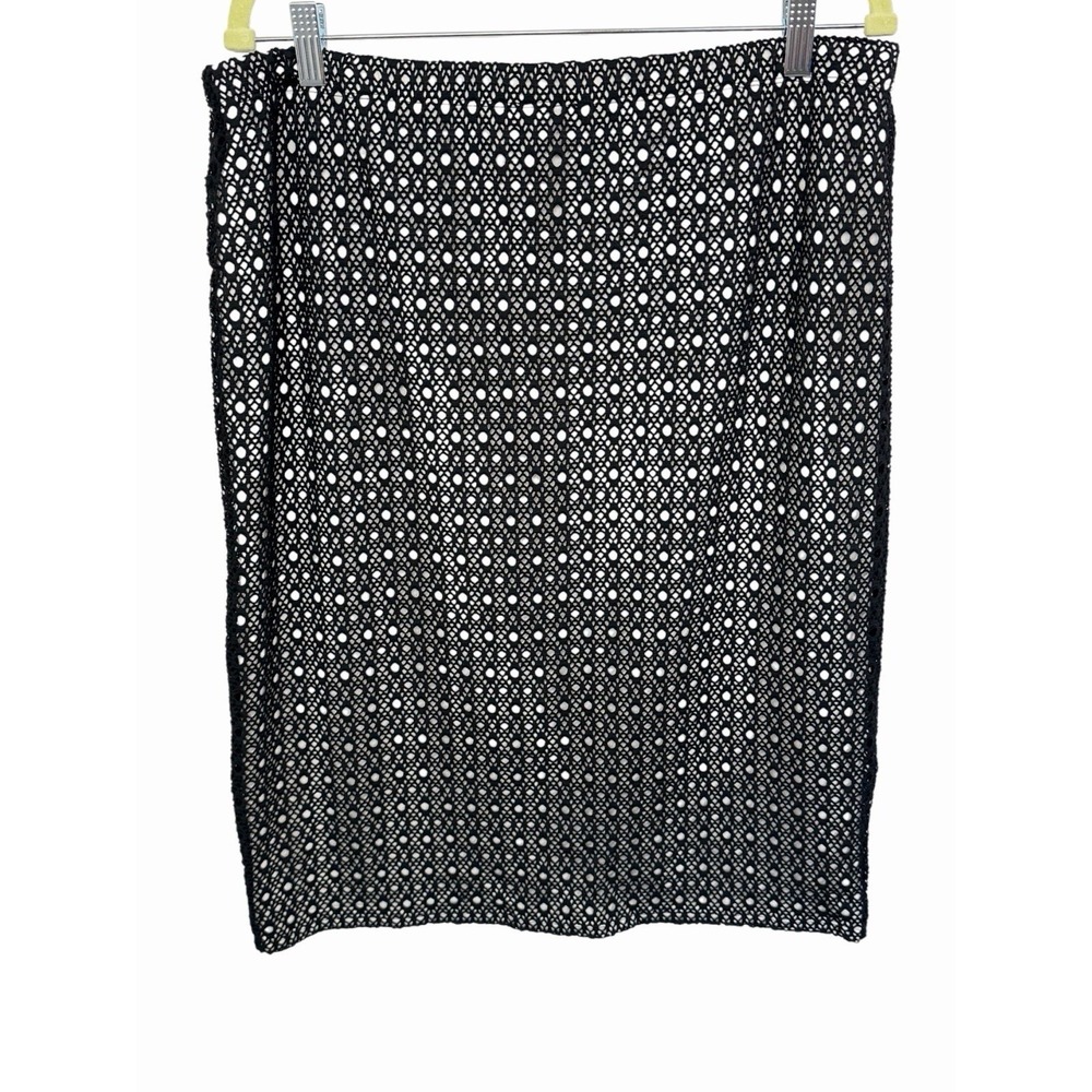 Vince Camuto Midi Pencil Skirt Women XL Black Eyelet Mesh Overlay White Lining - Picture 7 of 8